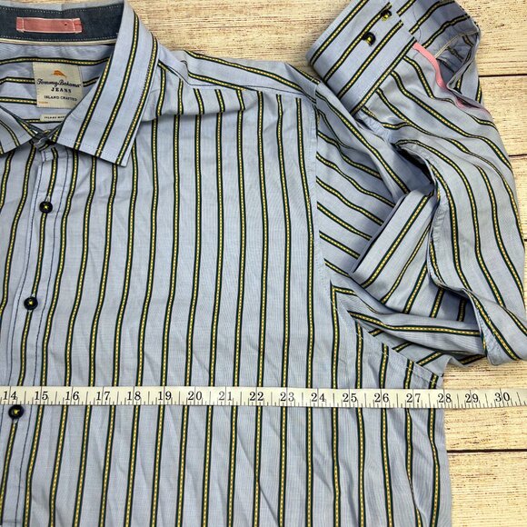 Tommy Bahama Jeans Striped Shirt XXL Blue Yellow Island Modern Fit Button Down - Picture 6 of 10